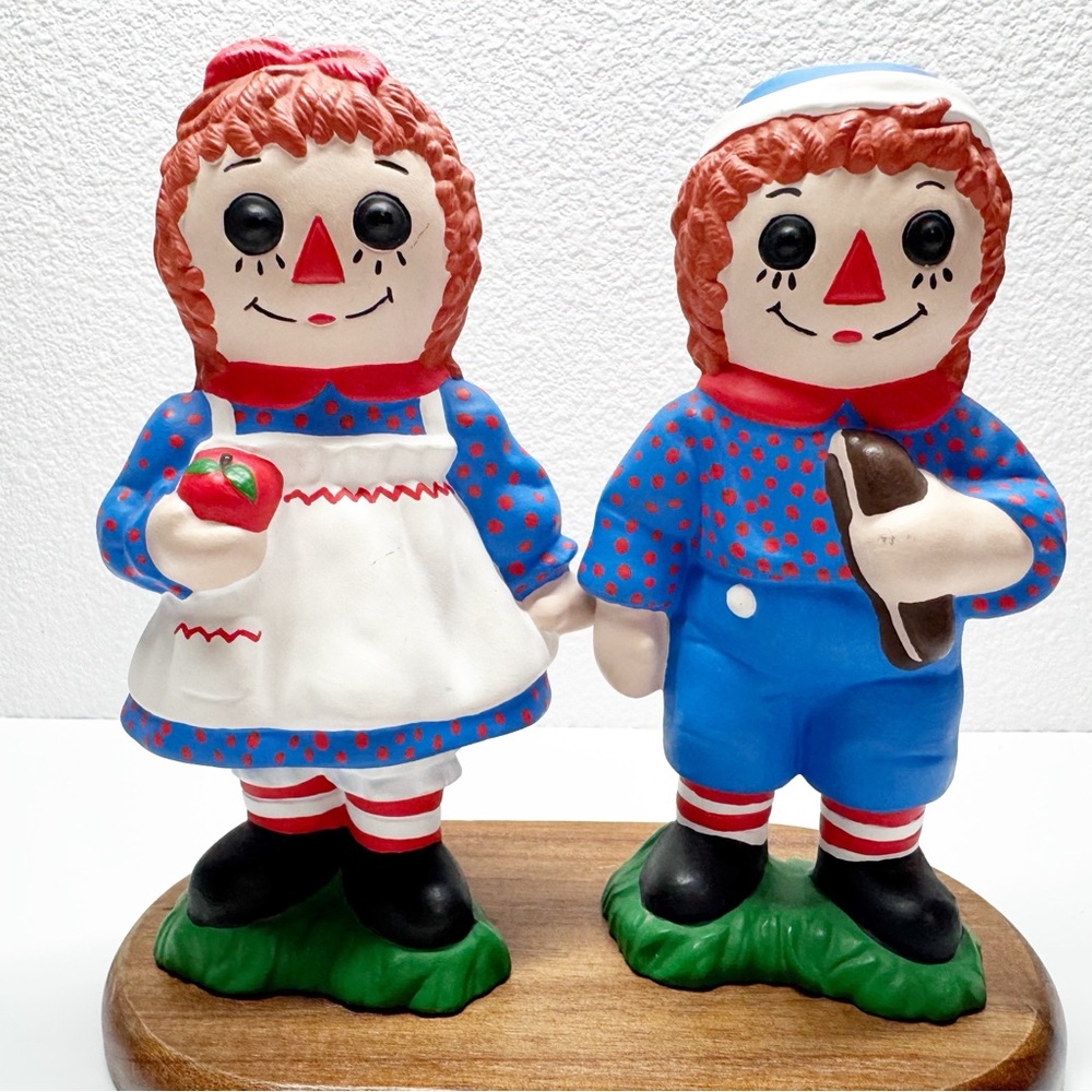 Vintage 80s Raggedy Ann & Andy Hand Painted Ceramic Dolls